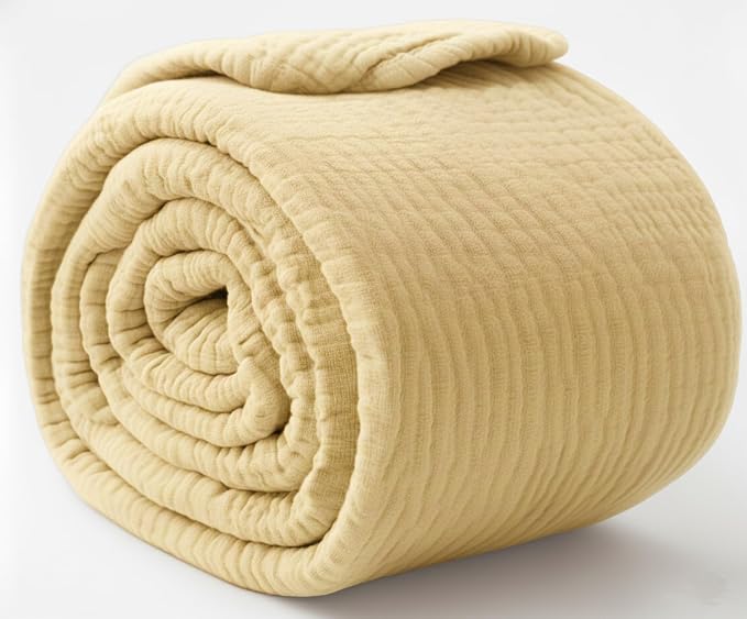 KyraHome 100% Organic Cotton Throw Blankets for Adults, Pre-Washed Plant Dyed, Women, Lightweight Breathable, Soft Gauze Blanket for Couch, Summer, All Season, Creamy