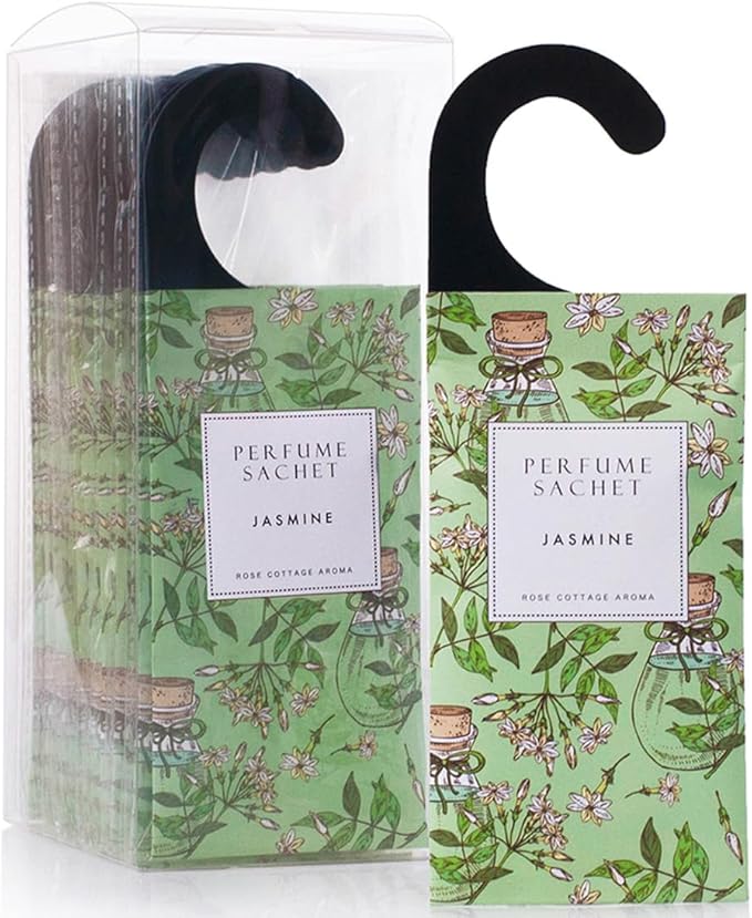ROSE COTTAGE Large 12 Packs Jasmine Hanging Closet Deodorizer Air Freshener Long Lasting Scented Sachets Smell Goods for House