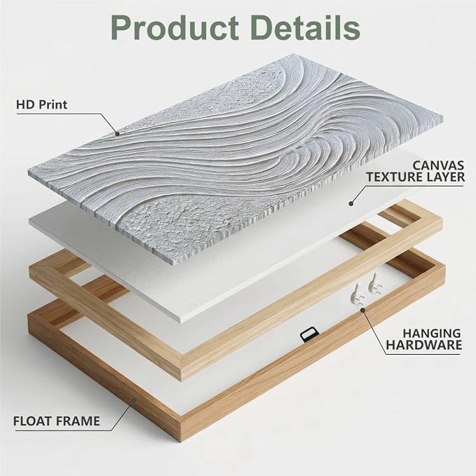 The Mode Art Abstract 3D Textured Wall Art White Waves Canvas Print Modern Minimalist Framed Wall Decor for Living Room Bedroom Office 24x48inch