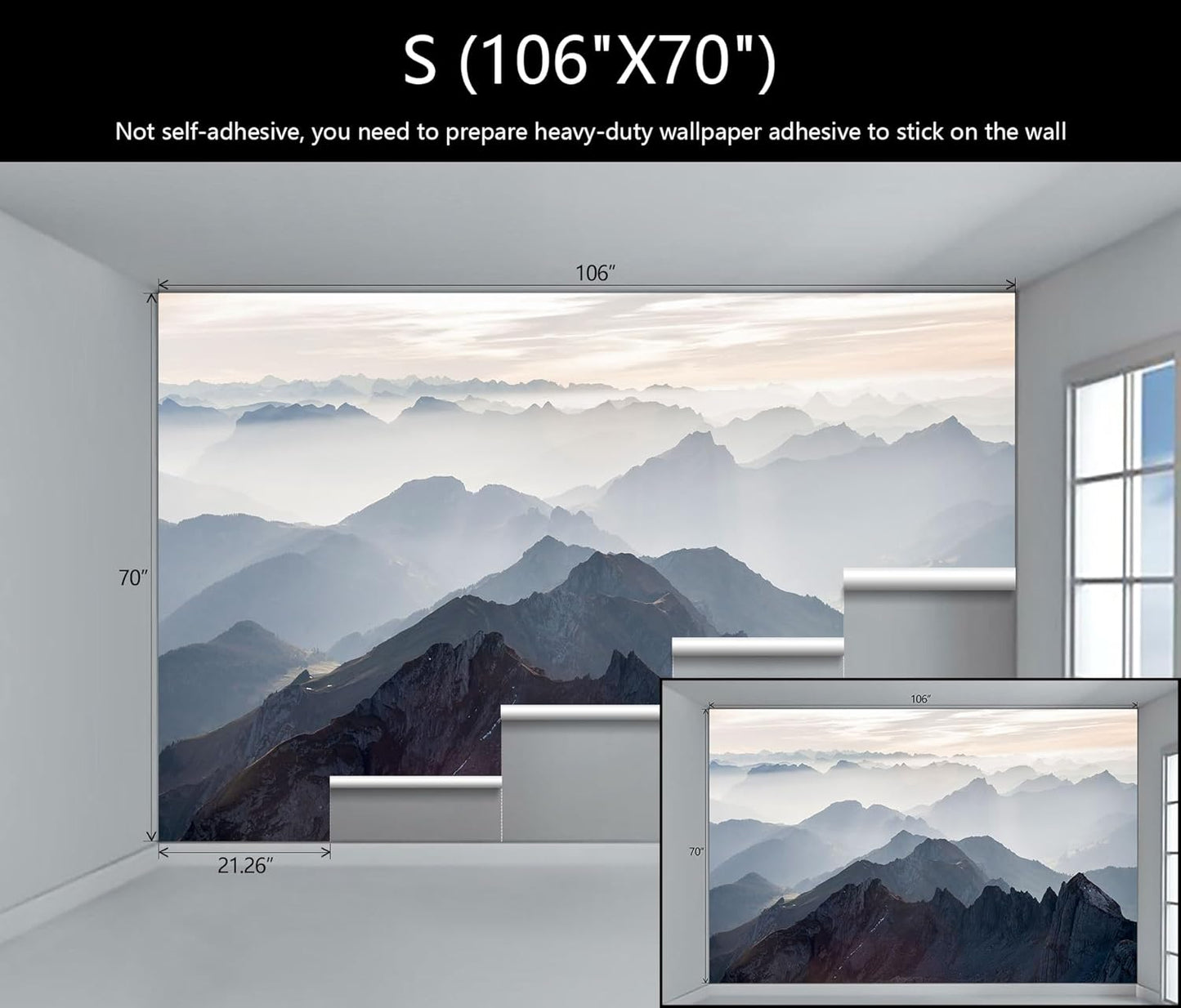 WFBHUA-Modern Mountain Wallpaper Foggy Natural Landscape Wall Mural Decor for Living Room Bedroom Office(Not Peel and Stick)