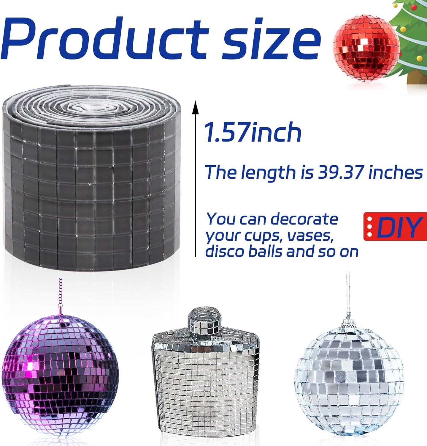 Self Adhesive Mosaic Tiles, 3200 Pieces Disco Ball Tiles, 5 x 5 mm Glass Mirror Mosaic Tiles, Square Mirror Tiles Sticker for DIY Vase, Art Collage, Photo Frames, Home Party 2 Rolls (Black)