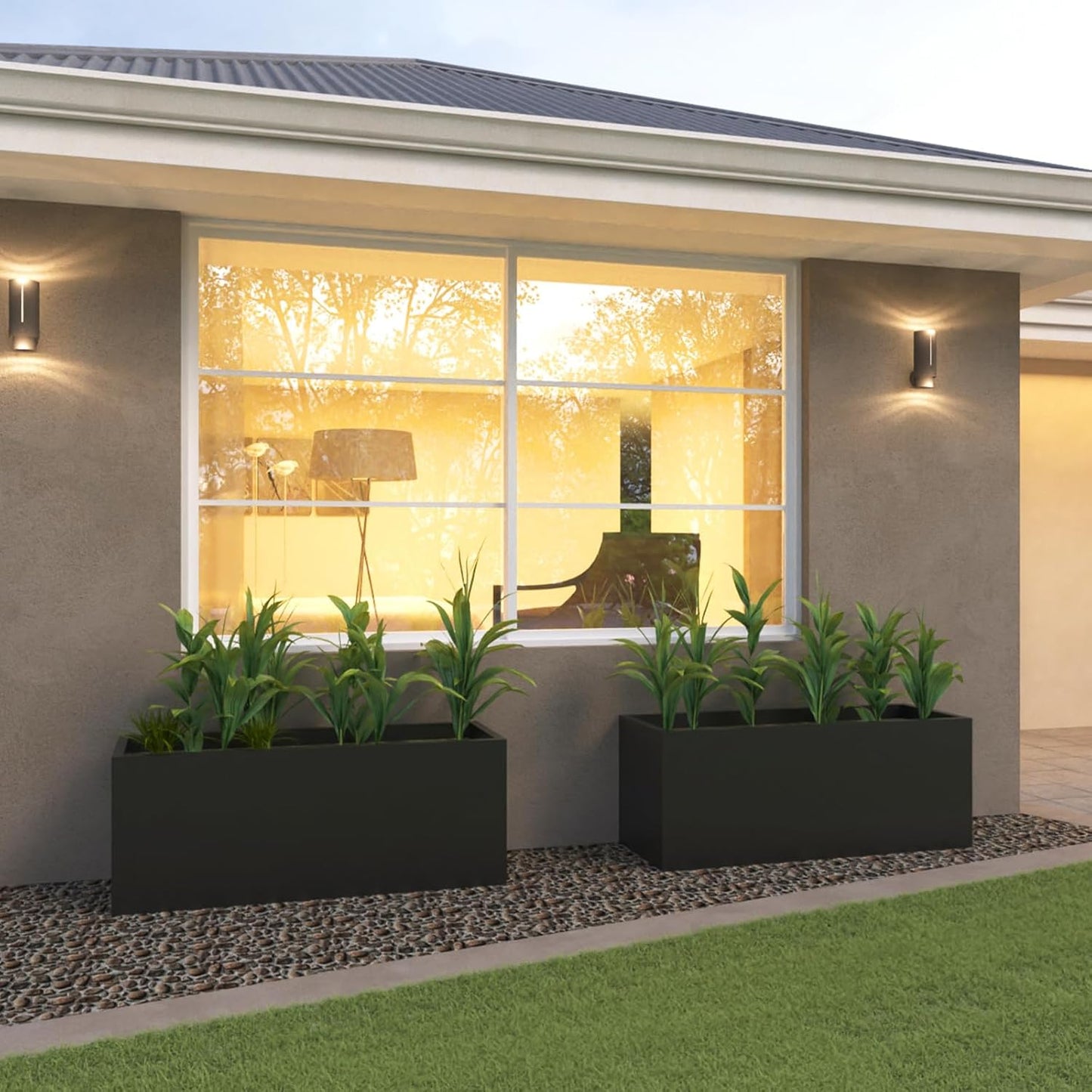 Steel Planter 36" x 12" x 16" Metal Rectangle Outdoor Planter Black Powder Coated Flower Box Metallic Heavy Pot Indoor & Outdoor, Commercial & Residential (L36 x W12 x D16, Black)