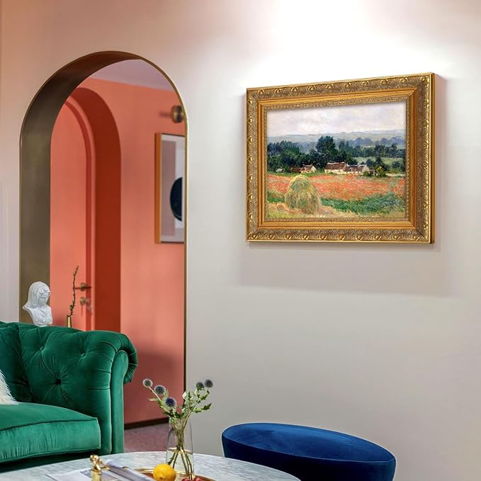 DIY Solid Wood Frame for 30x40 Canvas Oil Paintings, 2.4" Wide Antique Gold Ornate Picture Frame for Landscape Portrait Prints Posters (Empty Frame Only, No Plexiglass & Backing Board)