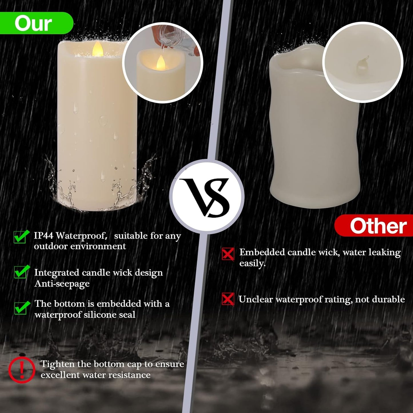 Large 10" x 4" Outdoor Waterproof Flameless Candles with Remote and Timers, 1000 Hours Battery Operated LED Flickering Pillar Candles for Lanterns, Ivory Plastic, Set of 2