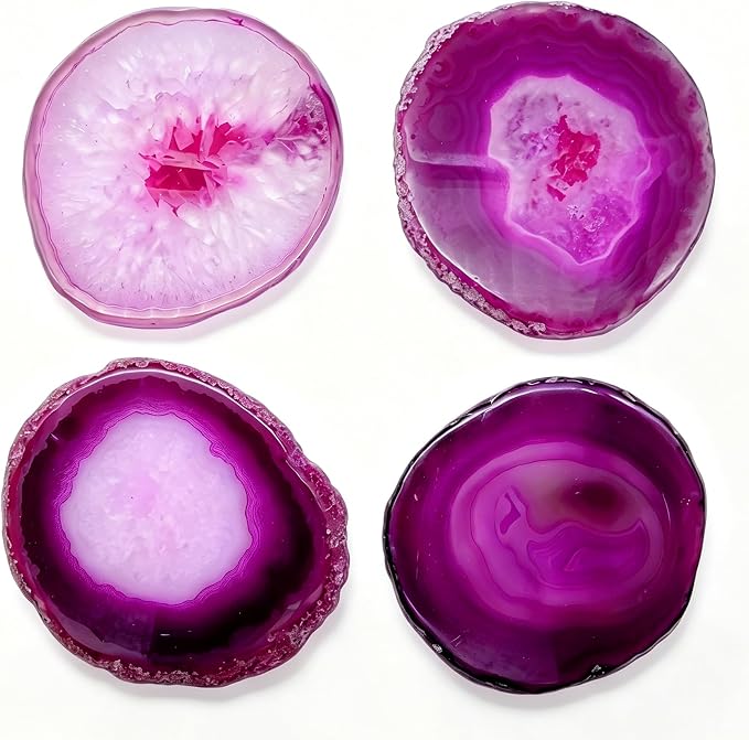Pink Geode Drink Coasters Dyed 4-5" Set Agate Slice Large Gemstone Crystal Cup Mats for Coffee Table Wedding Creative Cards