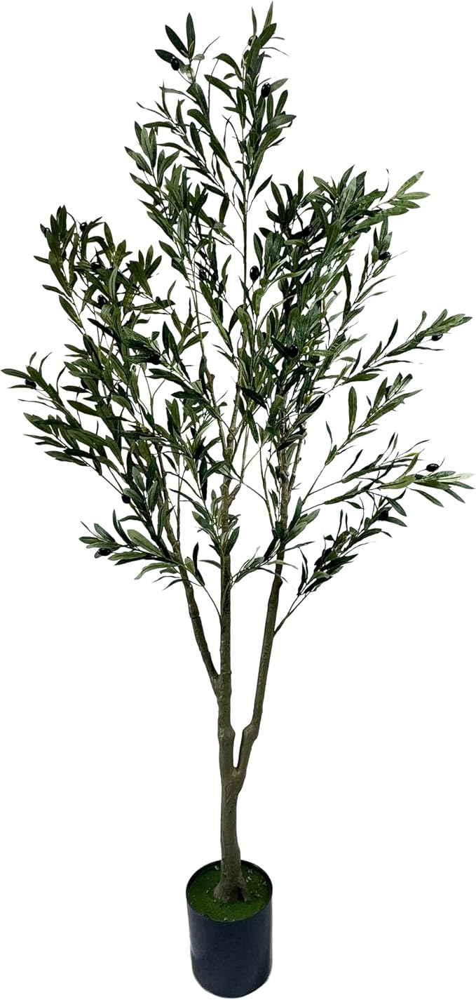 6FT Artificial Olive Tree – Lifelike Faux Olive Plant with Realistic Olive Fruits in Nursey Pot for Indoor Living Room Outdoor and Office Decor