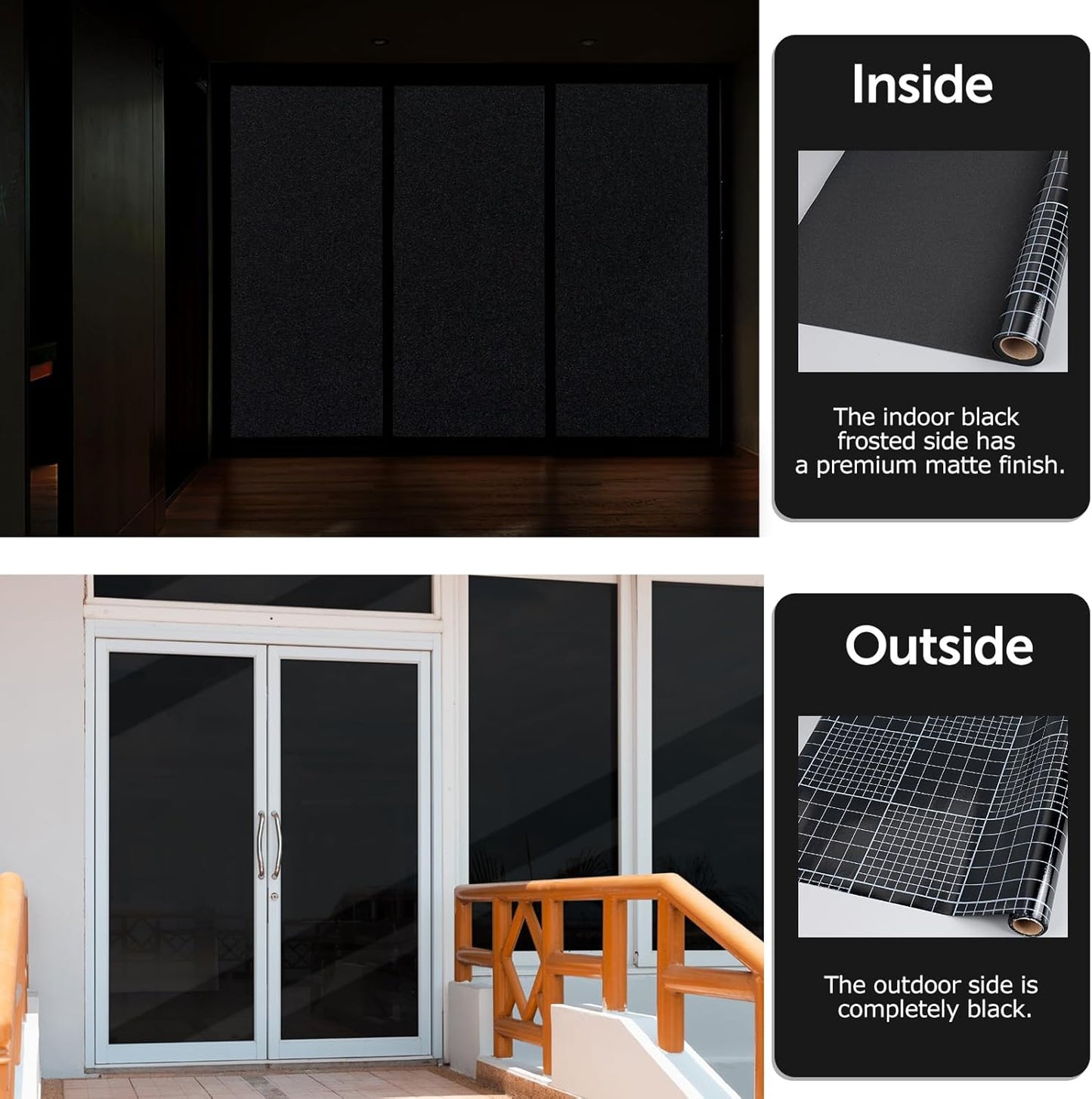 HIDBEA Blackout Window Film,100% Light Blocking Room Darkening Window Privacy Film,Frosted Glass Window Film Heat Control, Removable Window Cover Tint for Day Sleep (Black,23.6in x 6.5ft)