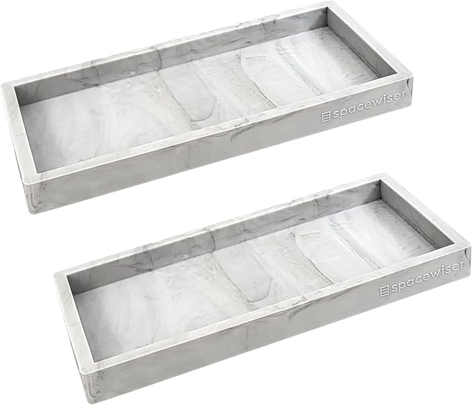 Spacewiser Countertop and Vanity Tray - 2 PC Small 7.7" Silicone Bathroom Trays, Kitchen Soap Tray, Dish Sponge Soap Holder Kitchen Sink Organizer Caddy, Bathroom Counter Trays for Lotion Dispenser