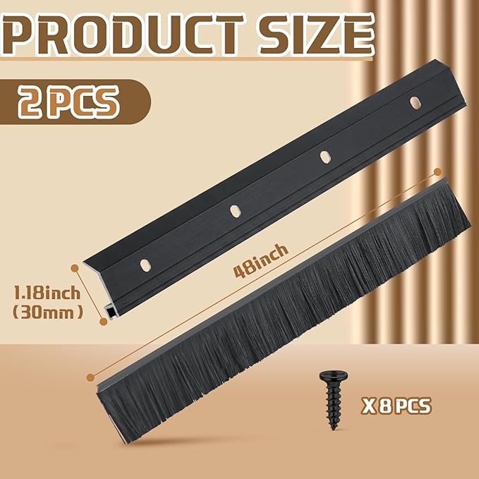 Hushee 2 Pack 48 Inches Brush Door Sweep for Exterior, Aluminum Commercial Door Sweep Bottom All-Season Alloy Brush for Exterior and Interior Sealing Gaps Keeps Cold Air, Dust Out(Black)