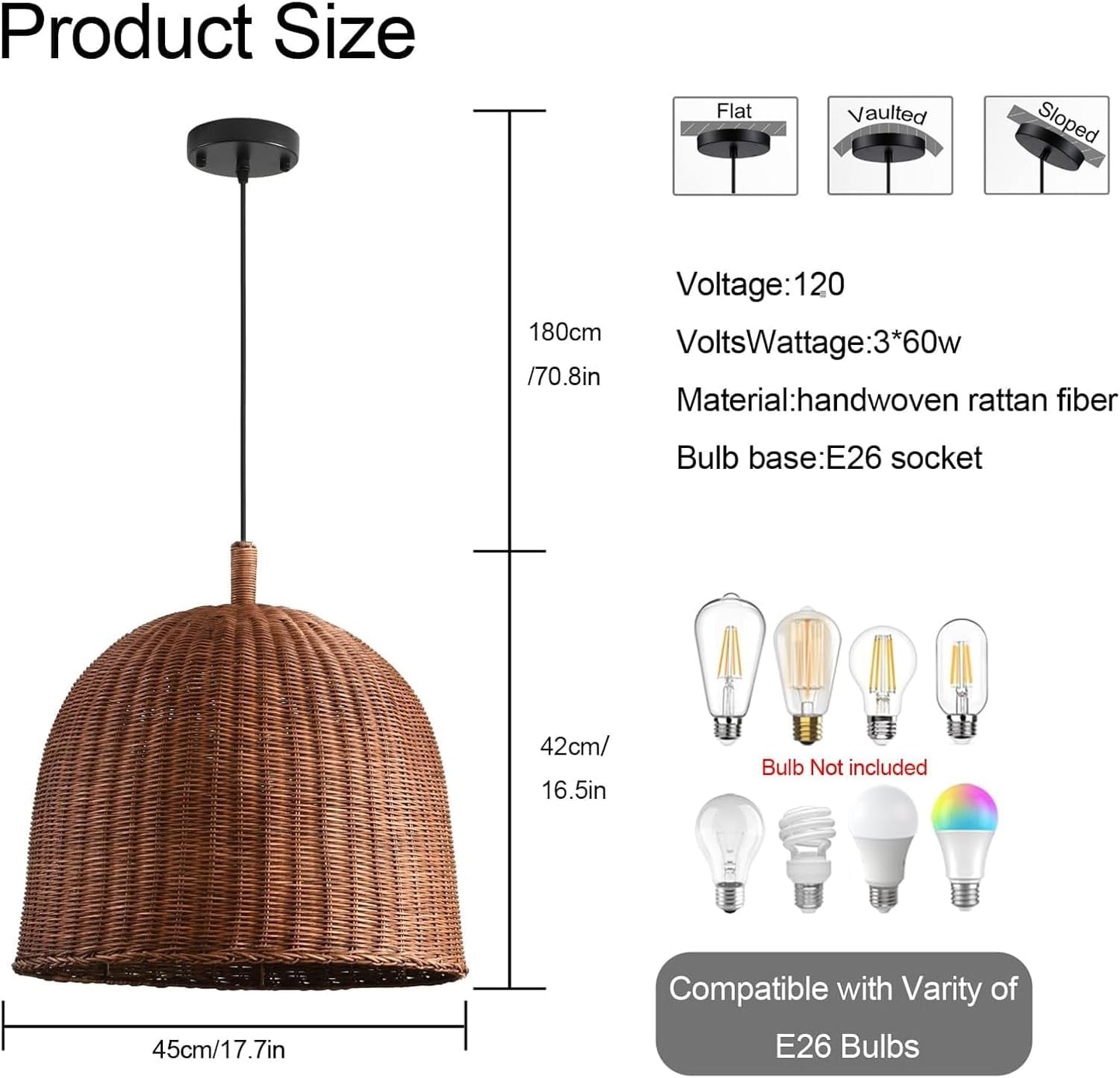 3-Light Dark Curry Rattan Pendant Light,17.7" Rustic Hanging Light,Brown Wicker Pendant Light Hand-Woven Rattan Chandelier for Workplace Restaurants Dining Living Kitchen Farmhouse