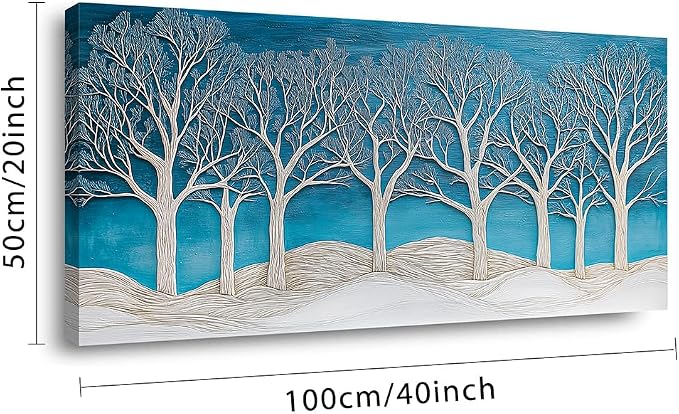 Ggaafet Abstract Forest Wall Art for Bedroom Canvas Painting Prints Beautiful Blue Snow Wood Art Deco Modern Artwork Office Family Dining Room Decor