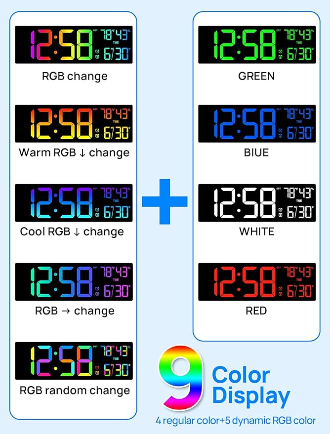 18.5" Large Digital Wall Clock with Remote Control, Big LED Display Digital Clocks with Night Light, Alarm, Countdown, DST, Temp, Date for Parlor, Bedroom, Office, Gifts for Seniors(Black)