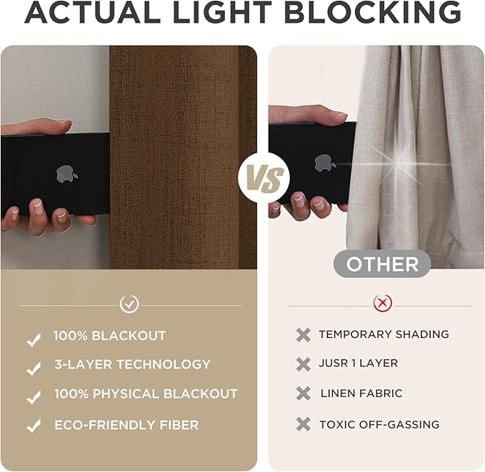 Joydeco Linen Blackout Curtains for Bedroom - 100% Light Blocking 1 Panels, Cappuccino Drapes 70" W x 108" L, Thermal Insulated Room Darkening Curtains for Living Room, Rod Pocket & Back Tabs