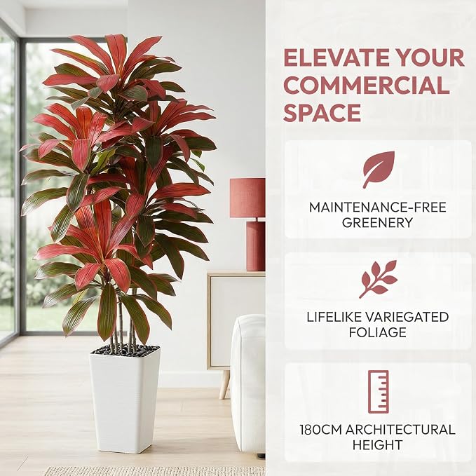 Artificial Dracaena Tree：6FT Faux Silk Tropical Yucca Floor Trees Realistic Fake Green Plant with Natural Wood Trunk & Lifelike Leaves for Home Office Decor Indoor & Outdoor (6FT,1-Pack,White)