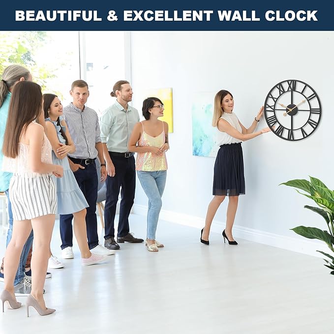 Pytha Sight 14 Inch Large Wall Clocks for Living Room Decor,Big Silent Battery Operated Metal Wall Clock,Rustic Modern Farmhouse Roman Numerals Wall Clock for Kitchen,Office,Bedroom,Dinng Room