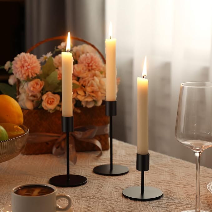 Sieral Candle Holders Bulk Taper Candlesticks Holders Set Modern Decorative Metal Candelabras for Wedding Anniversary Home Dinning Table Centerpiece Xmas Party Decor(Matte Black,15 Pcs)