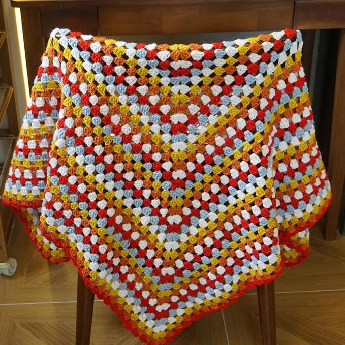 Handmade Crochet Granny Square Throw Blanket Sweater Style,Crochet Quilt,Multicolor Boho Travel Accent Throw for Sofa Comforter Couch Bed Recliner Living Room Bedroom Decor 43" x43" (A)
