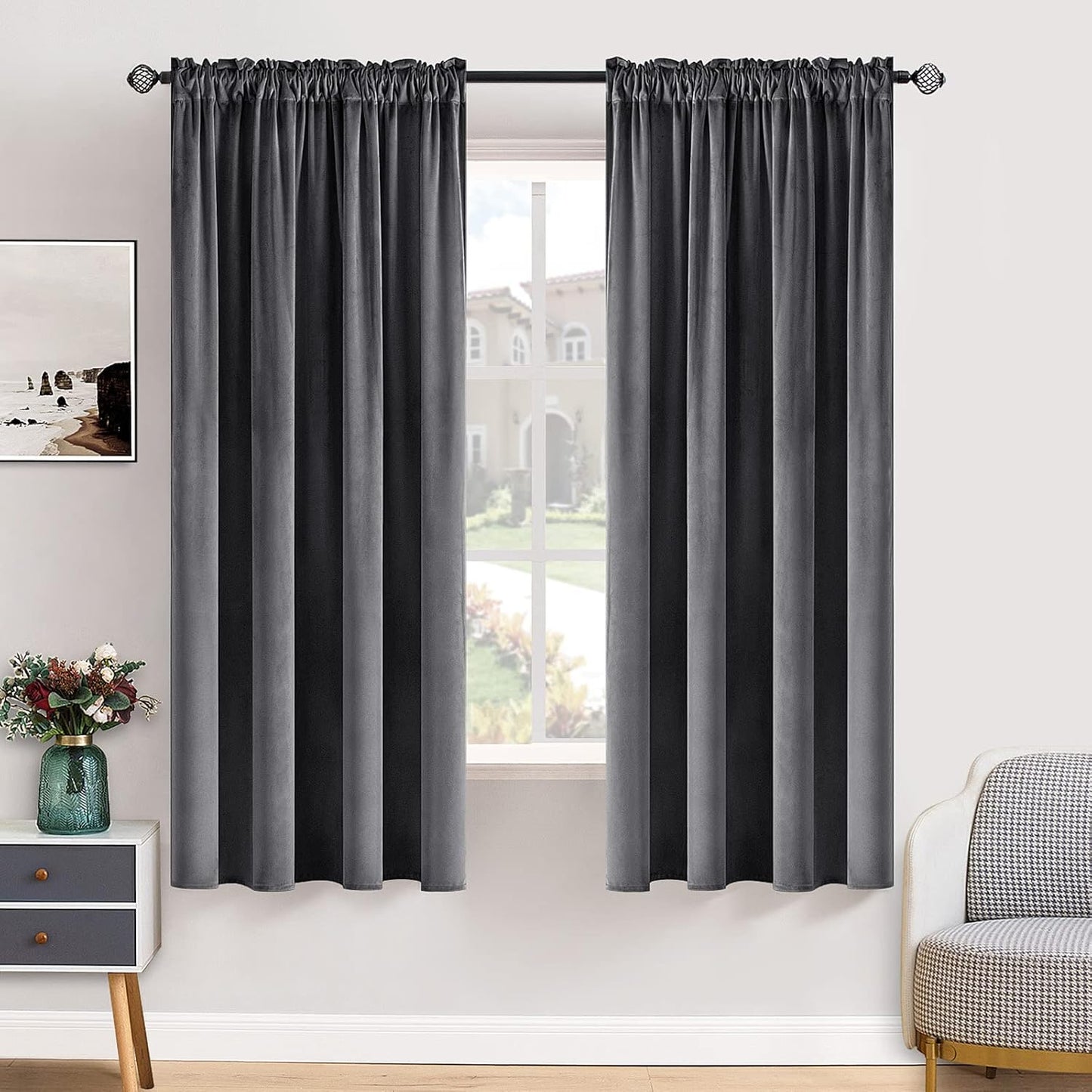 MIULEE Grey Velvet Curtains Thermal Insulated Blackout Curtain Drapes for Bedroom Living Room Darkening 63 Inches Long Curtains Panels Rod Pocket Set of 2
