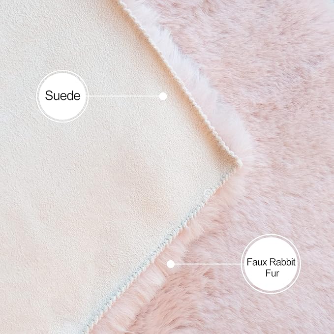 ORINOVA Pink Fluffy Round Rugs 6ft Large Circle Washable Faux Rabbit Shaggy Fur Rugs for Bedroom Living Room Nursery Rug Home Décor