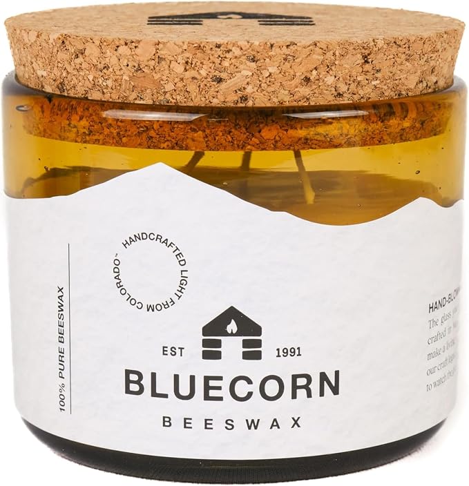 Bluecorn Beeswax 3-Wick Candle, 22 Oz, Amber Glass, 1 Count | 100% Pure Bees Wax, Fragrance Free, Soy Free, Clean Burning, Long Lasting (40 Hr)