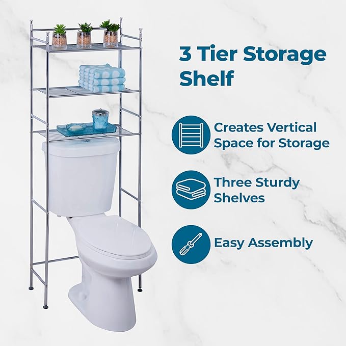 Honey-Can-Do Over-the-Toilet Storage Shelf, 3 Tier Space Saver Bathroom Organizer Rack, Storage for Towels, Toiletries & Accessories