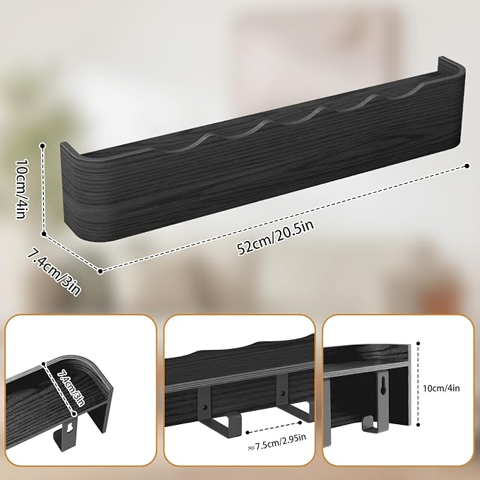 Wall Mounted Coat Rack with Shelf, Wooden Entryway Organizer with Hidden Metal Hooks for Hanging Coats Bags Keys, Modern Floating Shelf for Hallway Bathroom
