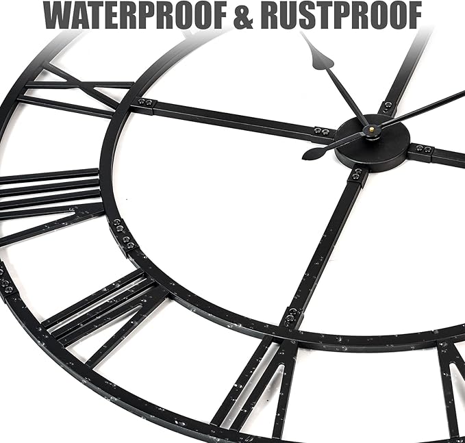 Large Wall Clock for Living Room Decor – 60 Inch Knocked-Down (KD) Silent Non-Ticking Modern Farmhouse Wall Clock, Oversized Decorative Metal Roman Numeral Clock (Pure Black, 60 Inch)