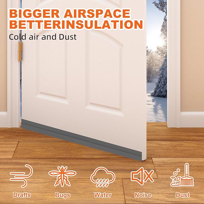 Door Draft Stopper, Door Sweep for Bottom of Door, Weather Stripping Door Seal Gap Filler Bottom Blocker Soundproofing Cold Air Insulation Save Energy Install Quickly Easily (Gray, 78‘’)