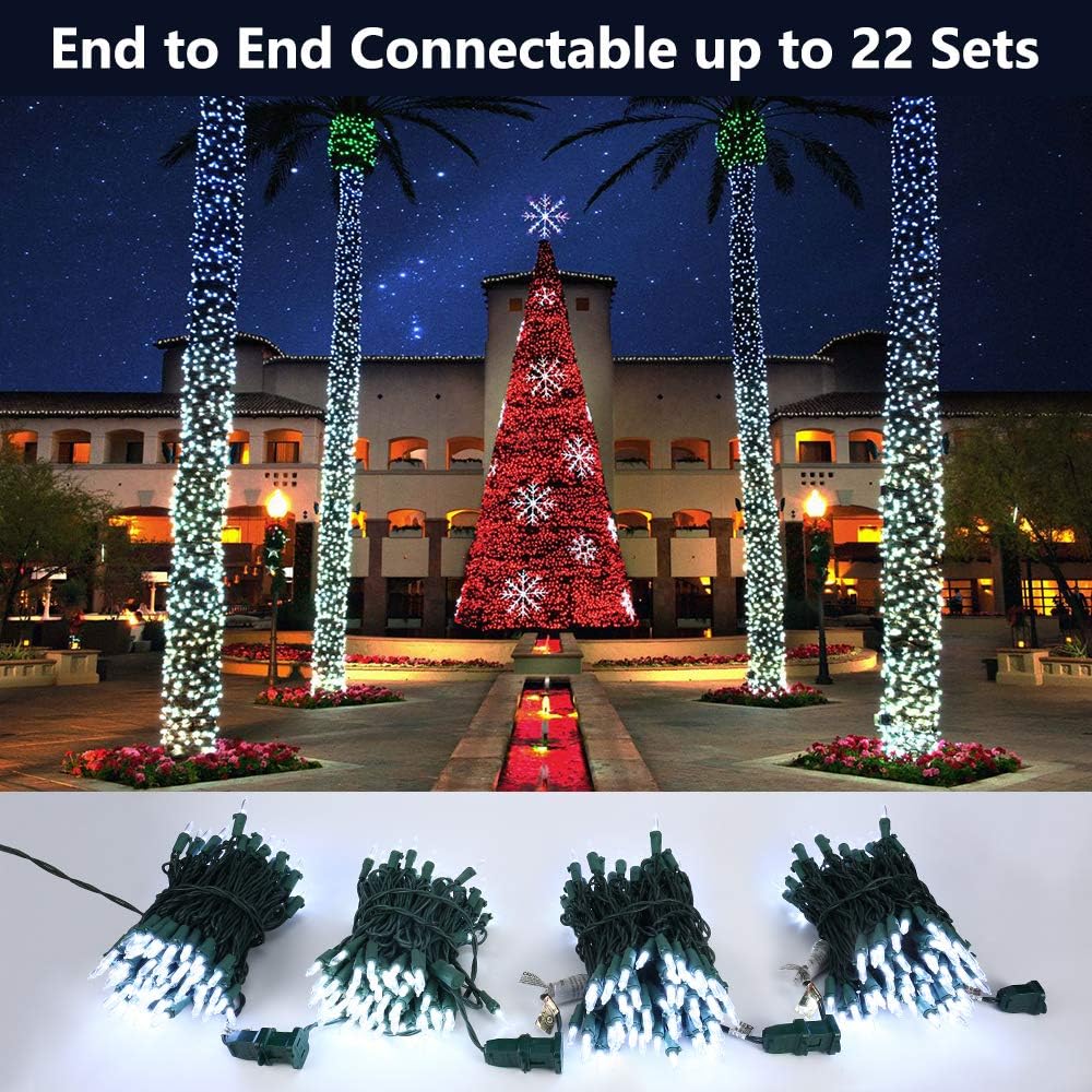 Brizled Christmas Tree Lights, 2 Pack 33ft 100 LED Christmas Lights, 120V UL Certified Connectable Xmas Light Indoor Outdoor, Clear Mini Light for Xmas, Tree, Home, Holiday, Green Wire, Bright White