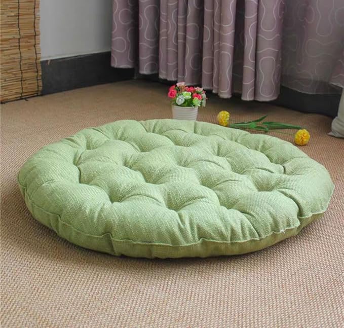Large Linen Floor Cushions,Round Futon Pillows Japanese Style Tufted Floor Pillows Meditation Cushions for Seating On Pad for Yoga Sofa Balcony(Size:30x30inch,Color:Light Green)