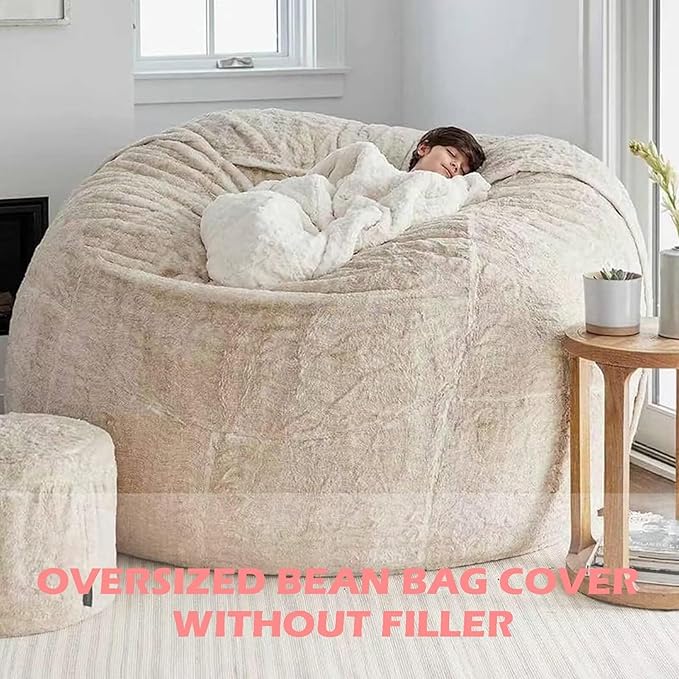 BCU Oversized Bean Bag Cover Comfy Beanbag Chair for Adults Without Filler Faux Fur Lazy Sofa Cover for Living Room Chairs, Apple Green, 5FT