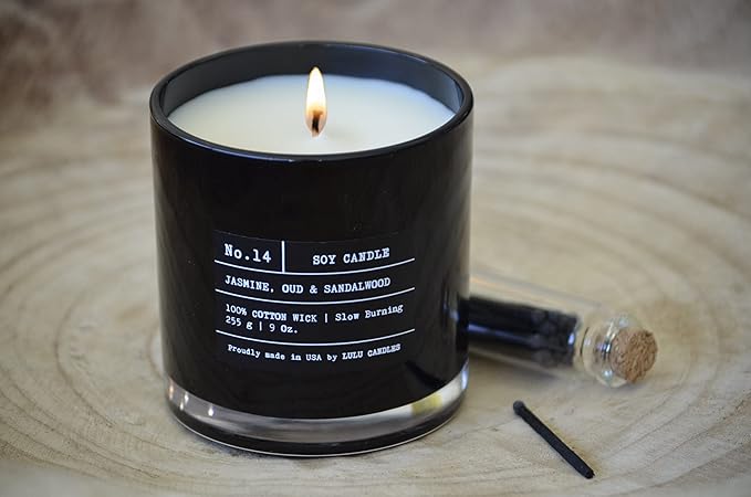 Lulu Candles | Jasmine, Oud & Sandalwood | Luxury Scented Soy Jar Candle | Hand Poured in The USA | Highly Scented & Long Lasting (9 Oz. 2 Pack)
