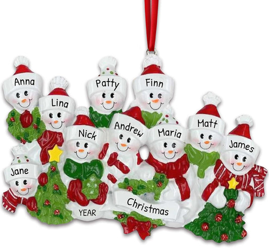 3D Snowman Family of 10 Ornament 2025 Personalized Family Christmas Ornaments 2025 | Snow People Personalized Tree Ornaments for Grandchildren, Siblings & Grandkids of Ten Ornament Snowmen Small Tree