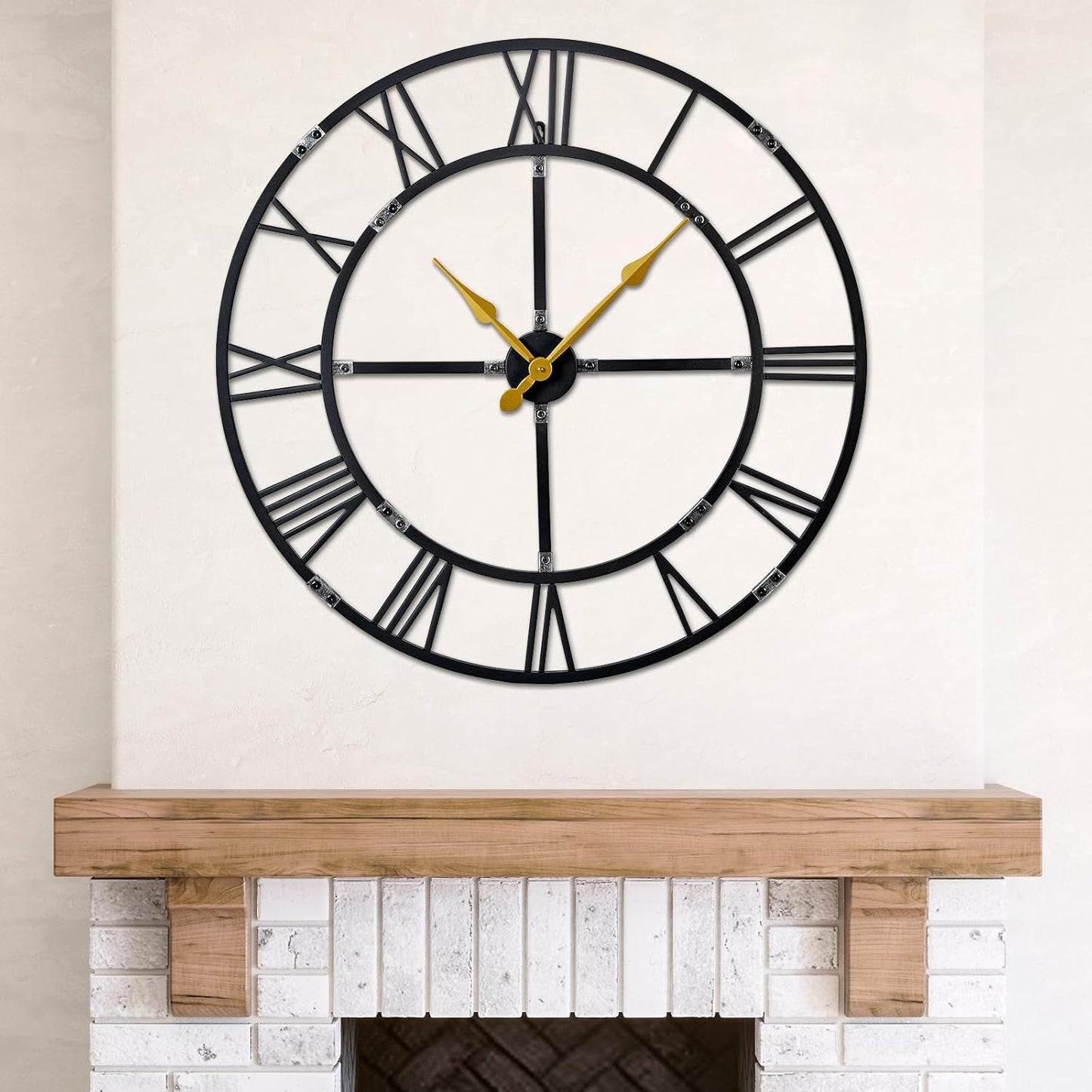 Large Wall Clock for Living Room Decor – 32 Inch Silent Non-Ticking Modern Farmhouse Wall Clock, Oversized Decorative Metal Roman Numeral Clock