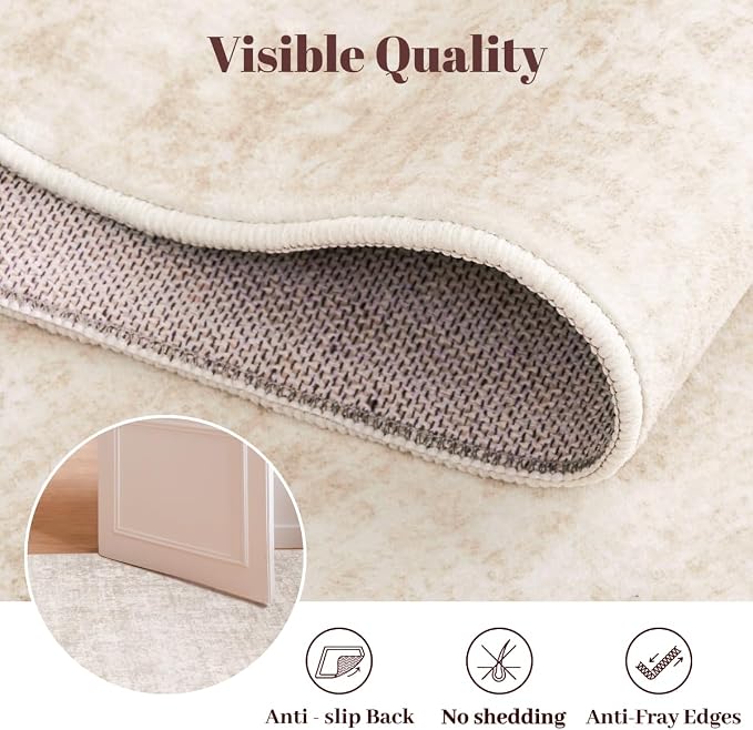 Homemate Washable Rug 5x7 Area Rugs - Vintage Faux Wool Rugs for Living Room Bedroom Dining Room - Non Slip Foldable Carpet Indoor Area Rug for Home Decor（5'x7', Brown