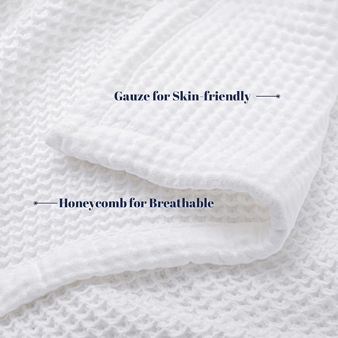 PHF 100% Cotton Waffle & Muslin Blanket Queen Size, Soft Breathable Luxury 400GSM Versatile Reversible Bedding for Bed, Great for Layering in Cold Weather, Home Decor Gift, 90" x 90", White