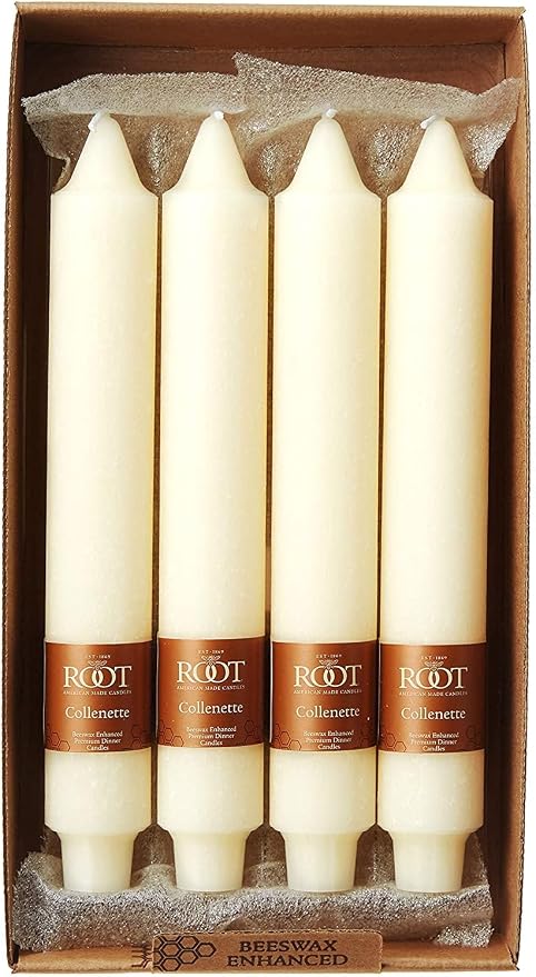 Root Candles 4-Count Unscented Dinner Candles Dripless Beeswax Enhanced Timberline™ Collenette Boxed Candle Set, 9-Inch, Ivory