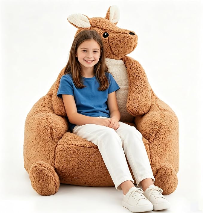 31 Inhces Memory Foam Bean Bag Chair - Ultra Soft Faux Rabbit Fur Sofa with Handle & Machine Washable Cover, Comfy Lazy Chair for Kids Teens, Perfect for Reading Gaming in Living Room Bedroom，Brown
