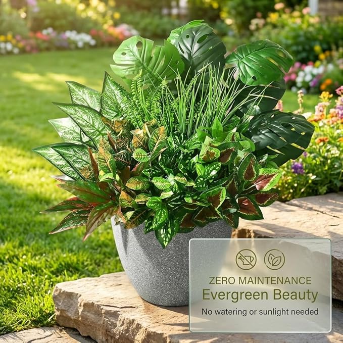 Waipfaru Artificial Plants Outdoor UV Resistant, Realistic Fake Plants Artificial Greenery, Large Bunches Faux Plants for Indoor Outdoor Porch Patio Garden Spring Summer Home Decor (Large 10pcs)