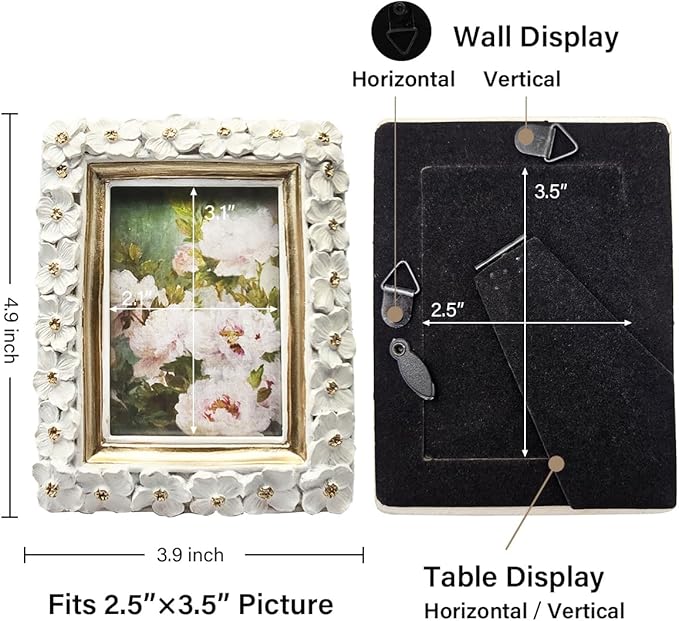 SYLVIA'S SHOP 2.5x3.5 Small Vintage Picture Frame, Mini Antique White Ornate Photo Frame, for Tabletop and Wall Display, Decorative Floral Design Retro Home Decor, Photo Gallery Art
