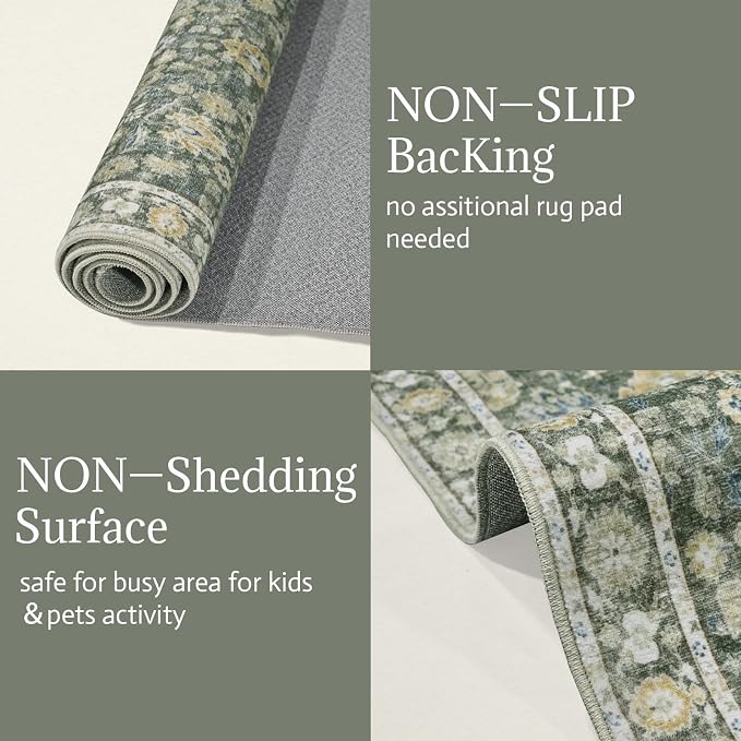 Washable Rugs for Living Room: 6x9 Area Rugs for Bedroom Ultra Soft Non-Slip Stain Resistant Vintage Boho Large Carpet for High-Traffic Dining Room - Farmhouse Decor