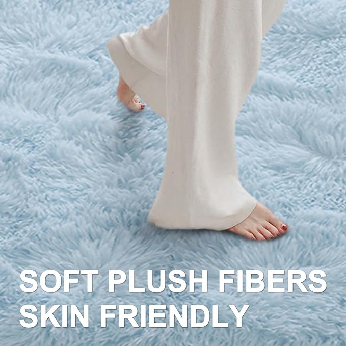 6x9 Ft Large Shag Rugs for Living Room Decor, Ultra Soft Fluffy Furry Area Rugs for Bedroom Indoor Floor, Aesthetic Carpet for Kids Home (Light Blue)