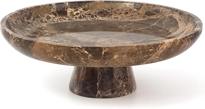 YMXYJM Natural Marble Fruit Bowl, Pedestal Bowl,Brown | Natural marble pedestal bowl for fruit, keys, and decor on kitchen counters, dining tables, living rooms, or entryways