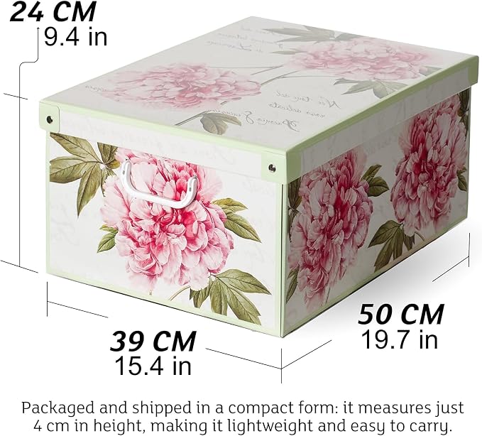 Lavatelli: Storage Box 6 Pack: Large - Flower Mix - Lid & Handles, Decorative Cardboard Organizer, Stack-Fold, Home-Clothes-Linens, 19.7 x 15.4 x 9.4