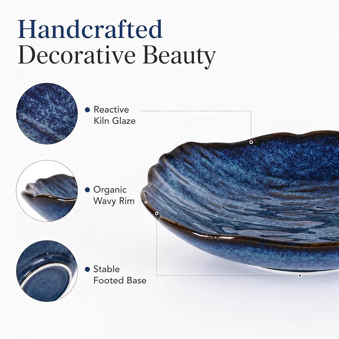 Blue Ceramic Decorative Bowl, 10.8in Navy Centerpiece Bowl for Coffee Table