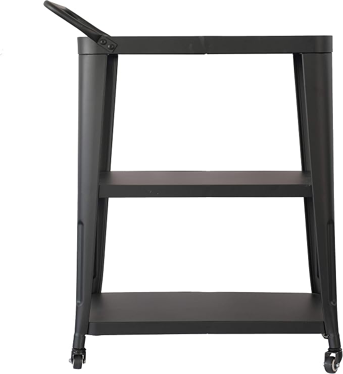 AC Pacific Harold 3-Tier Metal Rolling Cart with Swivel Rollers, Durable Utility Table on Wheels with Handle, All Metal Frame for Easy Mobility, Versatile Kitchen Stand for Bar or Serving Use, Black