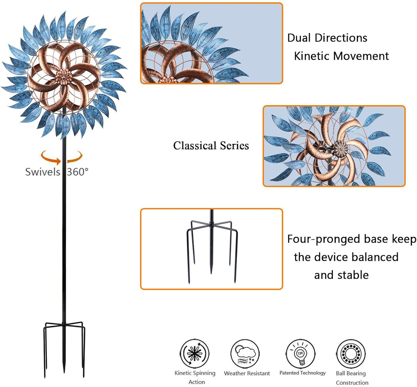 Wind Spinner Large Wind Mill Metal Outdoor Indoor Large Two-Way Wind Sculptures for Garden Patio Yard Decor