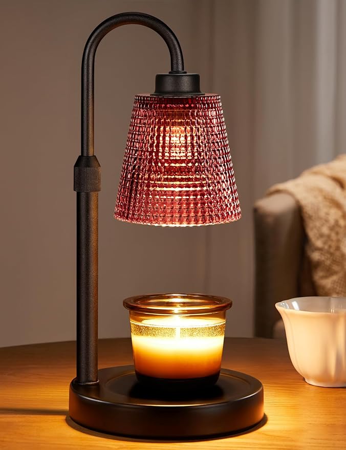 Innqoo Pomegranate Red Candle Warmer Lamp with Timer, Dimmable Candle Warmer for Home Decor, Height Adjustable Candle Lamp for Jar Candles, Birthday Gifts for Women Mom, House Warming Gifts New Home