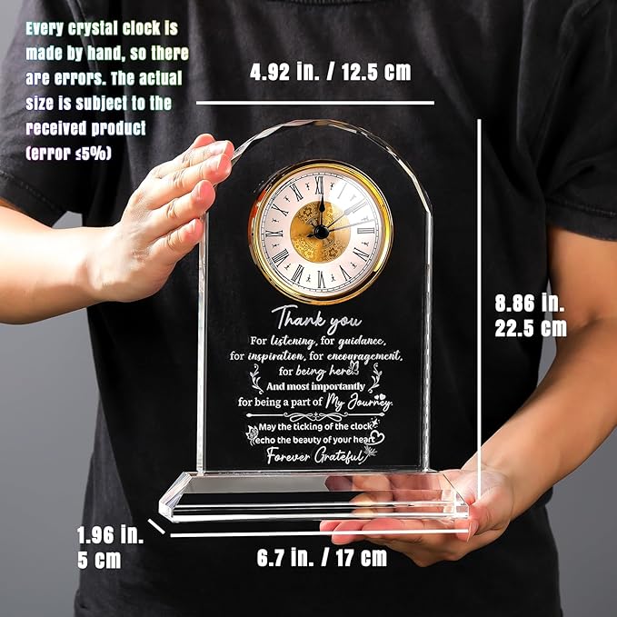 Thank You Gifts Clock for Women, Men, Appreciation Gift for Friends, Coworkers, Teacher - Inspirational Quotes Gifts for Mom, Sister - K9 Crystal Thank You Clock Desk & Home Decor
