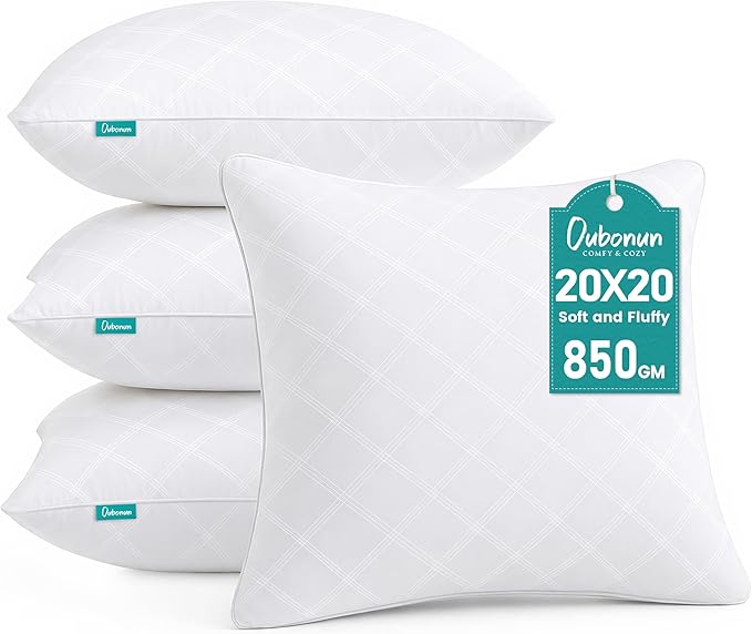 Oubonun 20 x 20 Throw Pillows Inserts Pack of 4 Decorative White Square Pillow Inserts, Premium Fluffy Pillow Insert Pair for Sofa Couch Living Room
